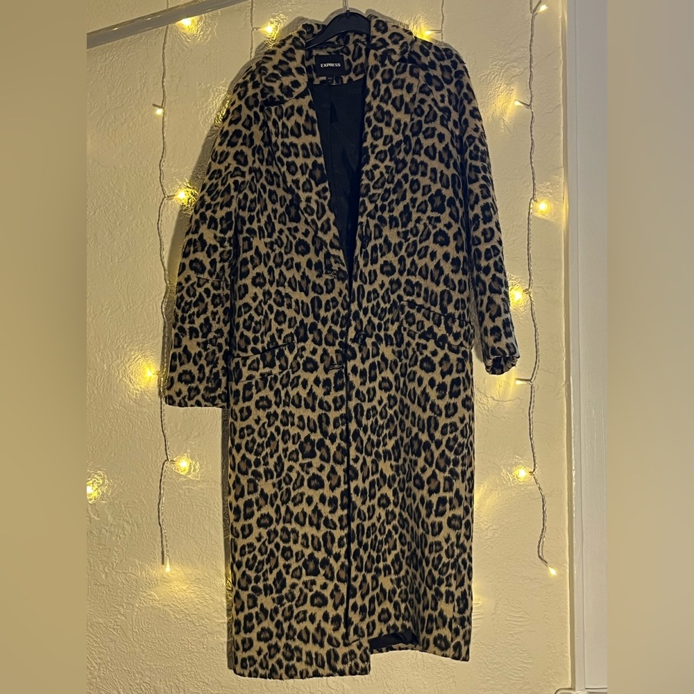 Long animal print express brand jacket button down cheetah jaguar leopard